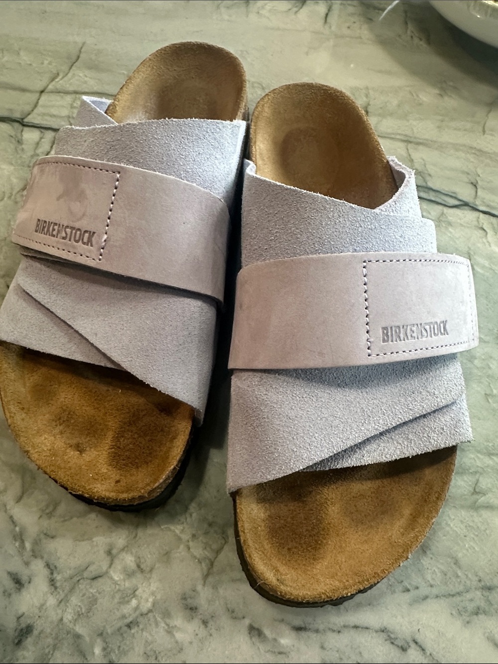 Birkenstock Lilac Suede Twin-Strap Slide Sandals